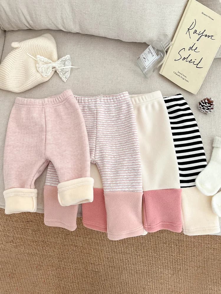 Inverno Caldo Neonato Ragazze Foderato in Pile Patchwork Leggings a Righe Bambini Carino Addensato Pantalone Bambini Outfit Bottoms 0-36Mths