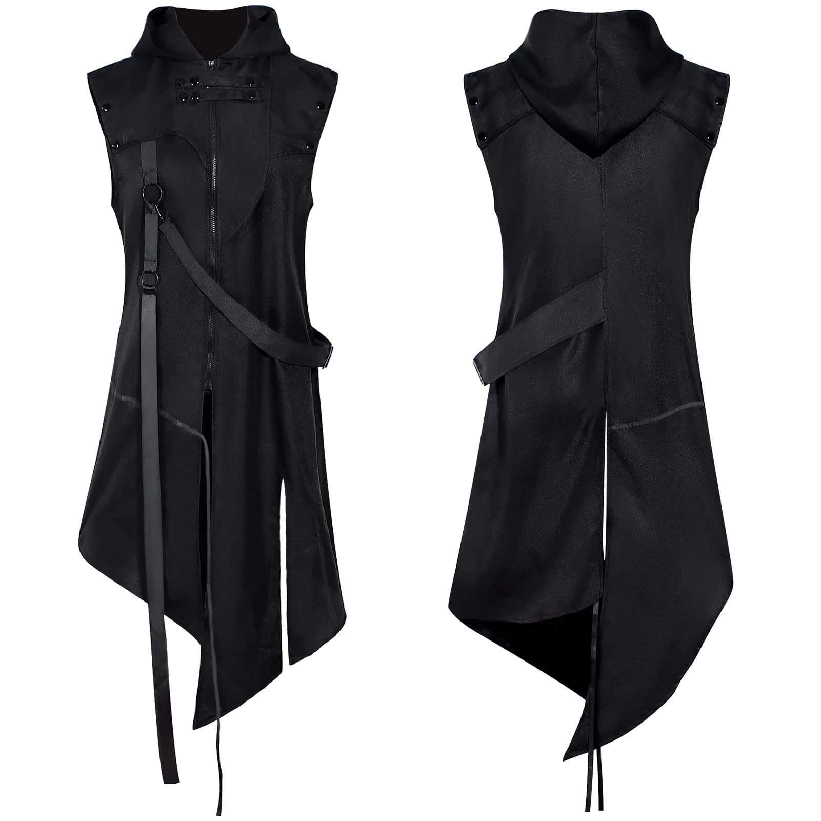 Trench Steampunk per adulti Cappotto senza maniche Felpe con cappuccio gotiche Giacca Gilet medievale vintage Costume cosplay per feste di Halloween