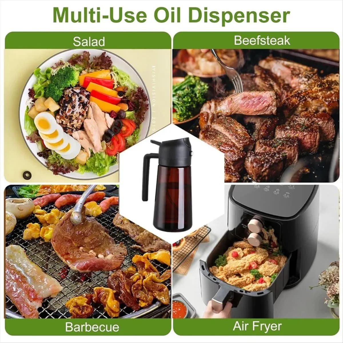 AA49 Dispenser and Vaporizer 2-in-1 in Glass - Bottle Vaporizer 470ml Anti-loss Olive Oil For Kitchen, Air Fryer, Barbecue, Oven Cooking