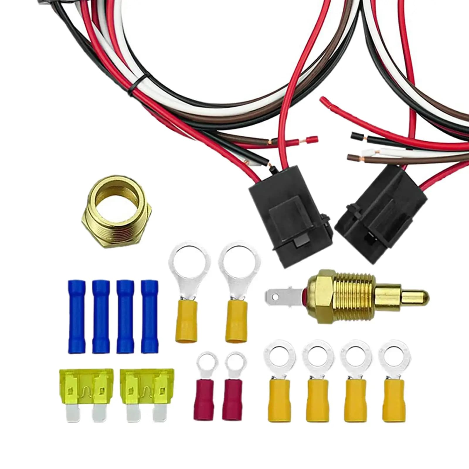 Kit di Cablaggio per Ventole Elettriche Auto con Doppio Relè 185 On 175 Off e Sensore Termostatico per Ventole di Raffreddamento Auto, Adattabile Universalmente