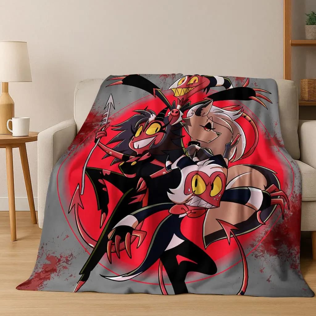 Coperta di flanella del fumetto dell'hotel 3D H-Helluva Boss Blitzo H-Hazbin, coperta morbida e accogliente per la copertura del divano del letto della camera da letto di casa regalo per bambini