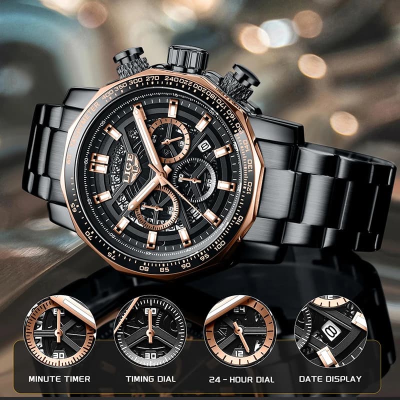 TOP LIGE nuovi orologi da uomo di lusso da lavoro orologio luminoso impermeabile orologi di moda in acciaio inossidabile per uomo montres hommes + SCATOLA