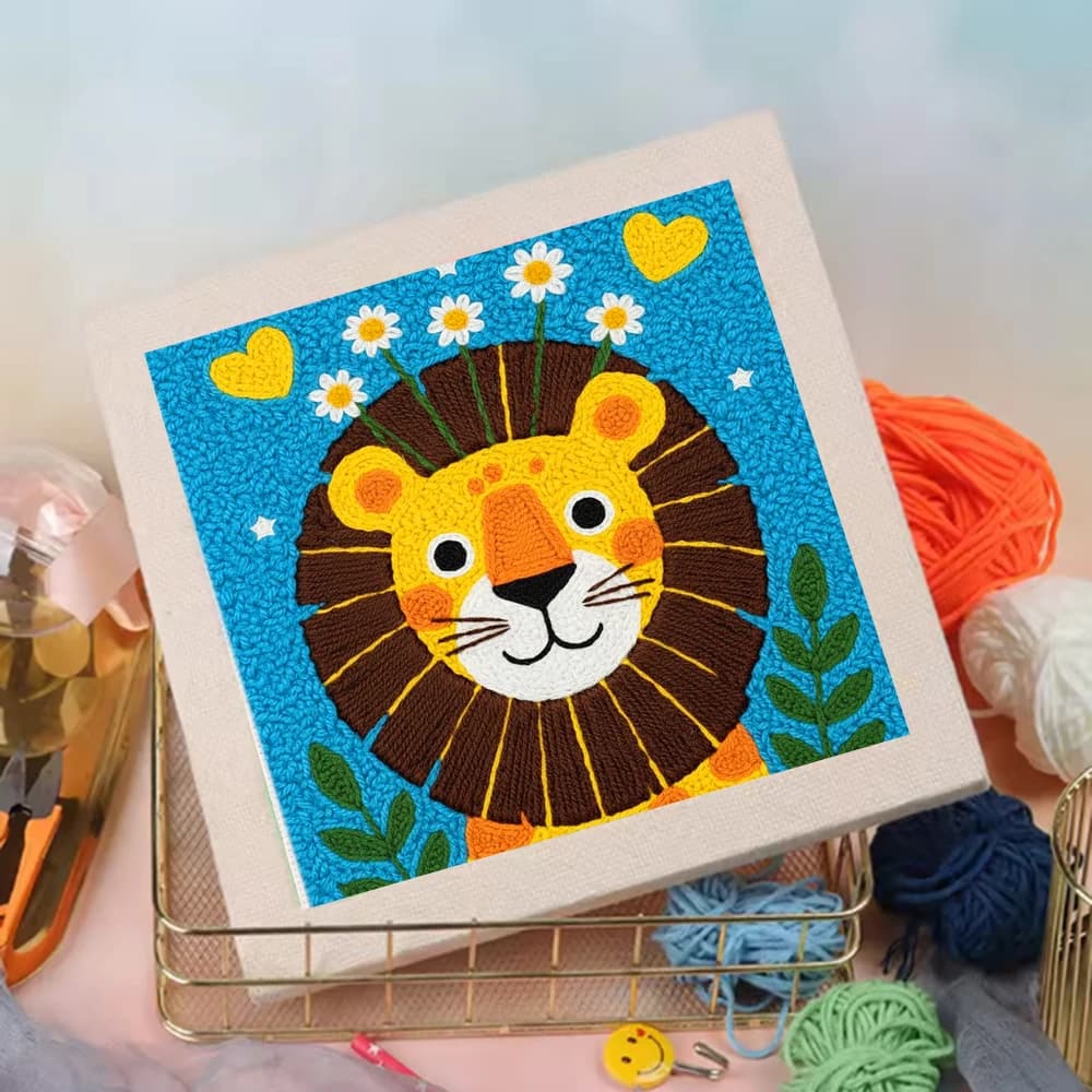 Punch Needle Kits Crafts Craft Kits Lion Animal 25x25cm/9.84x9.84inch Punch Needle Tool For Adults Fun Crafts For Adults