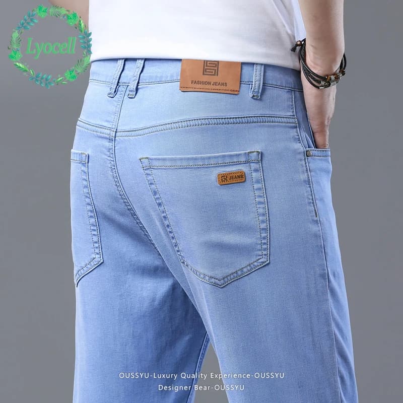 High Quality Summer Thin Men's Lyocell Fabric Jeans Straight Pants Man Business Stretch Work Casual Trousers Male Plus Size 40