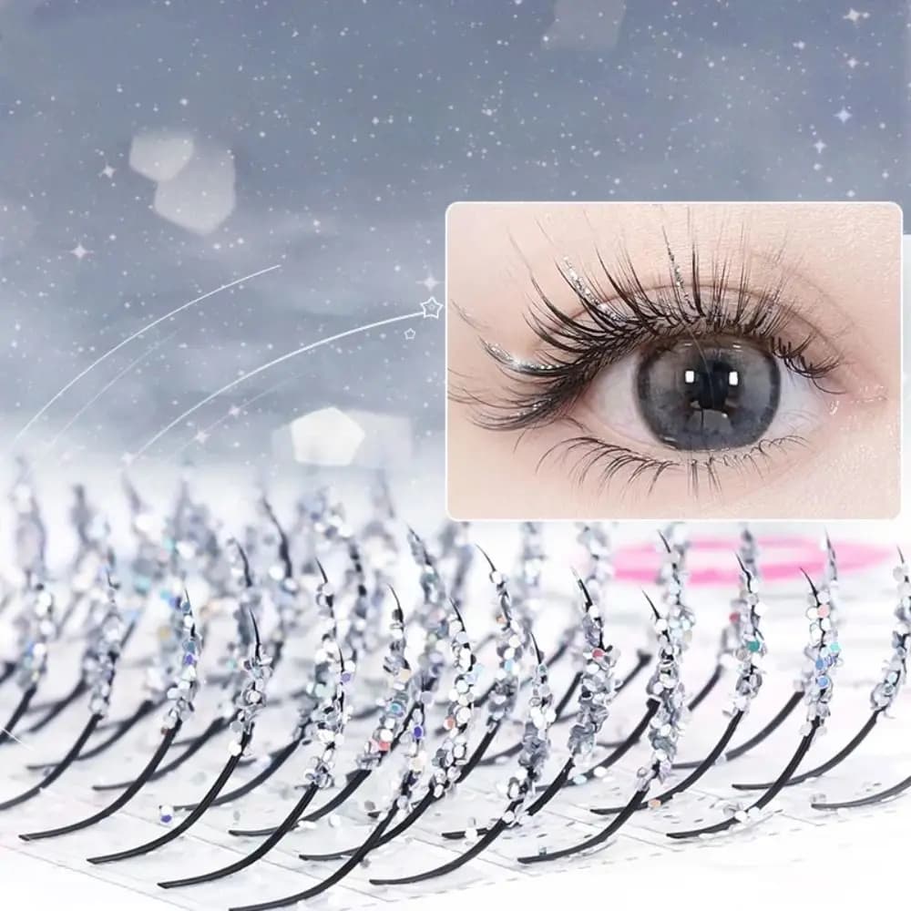 Strumento di Trucco alla Moda, Extension Ciglia con Glitter Argento Brillante, Ciglia Finte con Diamanti, Ciglia Individuali Fai-da-Te per Donne