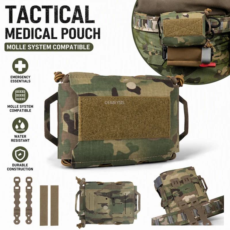 Tactical Compact Medical Pouch MOLLE Combat Belt Mount Split Design First Aid Kit Pouch Outdoor Hunting Emergency Survival Bag