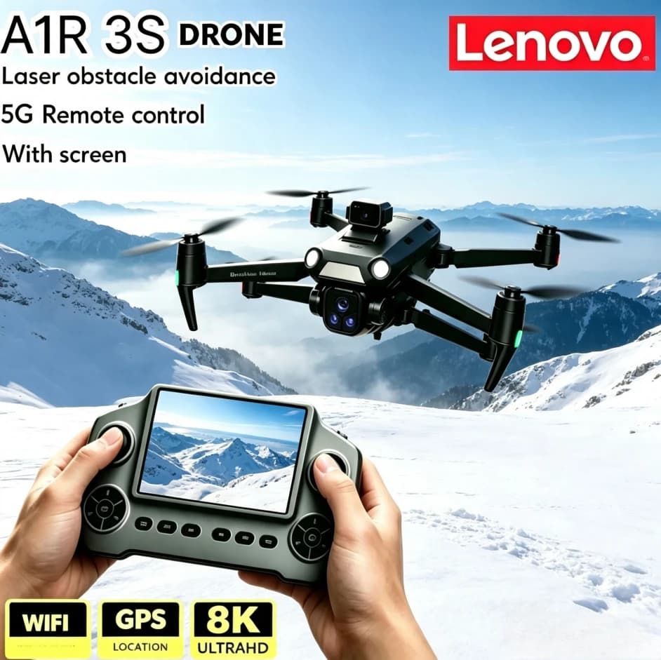 Lenovo A1R Drone GPS HD 8K 5G WIFI FPV Foldable Quadcopter Brushless Motor Laser Obstacle Avoidance Large Screen Remote Control