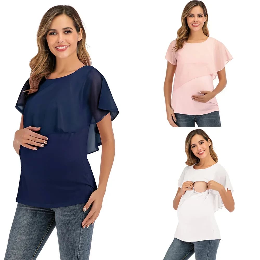 Vendita calda Donne incinte T-shirt per allattamento Wrap Top Camicetta a doppio strato Parturients Casual Comfort Tees Abbigliamento estivo
