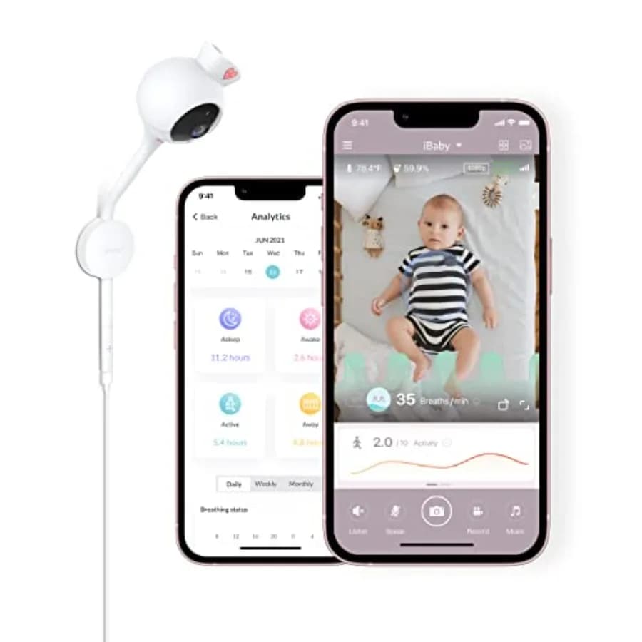 Monitor Intelligente per la Respirazione del Bambino con Telecamera e Tracciamento Audio per Monitoraggio Video Wi-Fi, Rilevamento Contactless del Sonno e della Respirazione