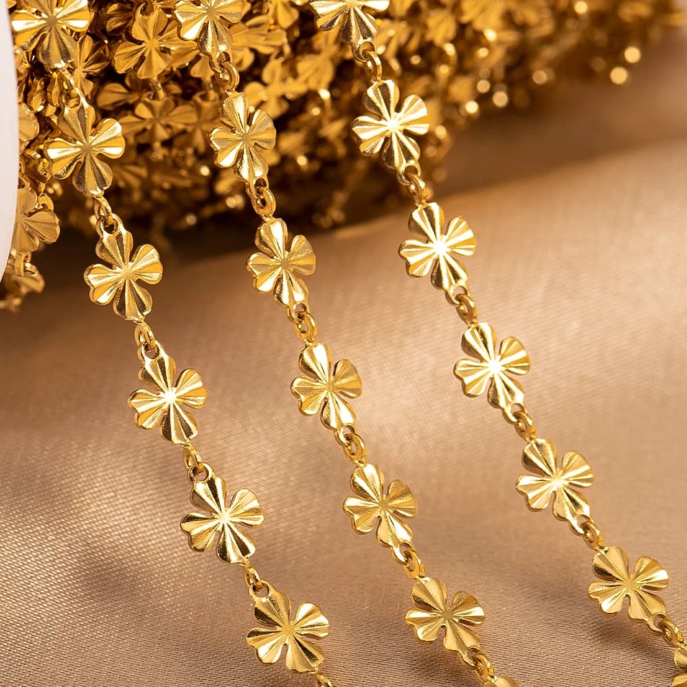 Catene di fiori in oro in acciaio inossidabile da 0,5/1 metro Catena di quadrifoglio per gioielli fai da te Creazione di collane Accessori per bracciali Artigianato
