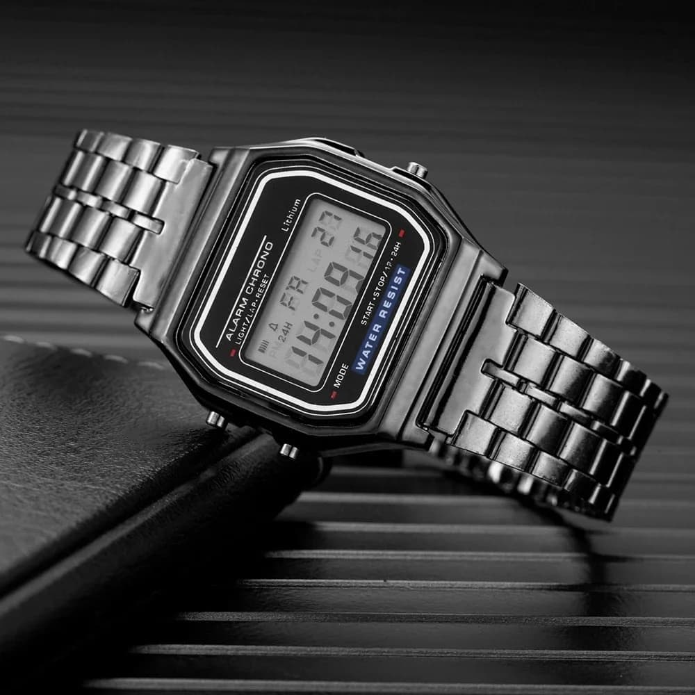 Stainless Steel Digital Watches for Men Luxury Electronic Watch with Gold Ribbon Fashion Relogios Masculine Business Men's Watch