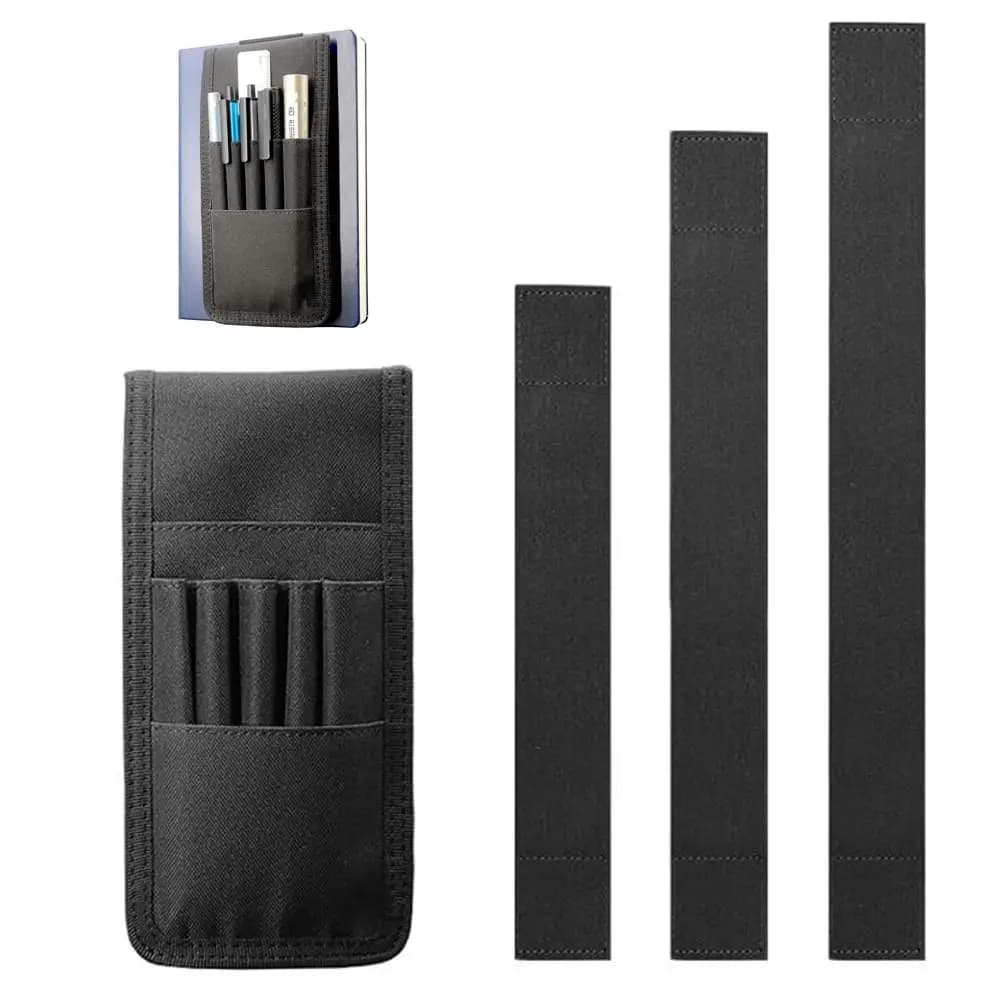 Portapenne universale regolabile, fascia elastica, custodia staccabile per penna, tasca per notebook in tessuto resistente per raccoglitori di libri