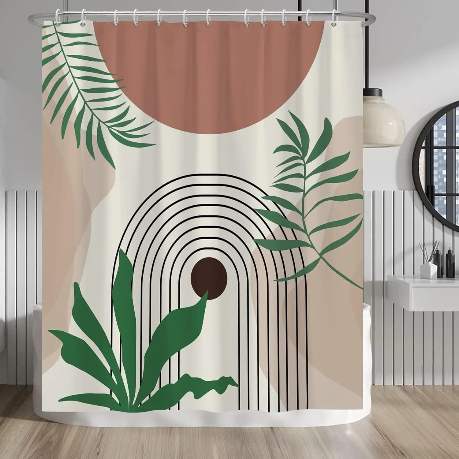 Boho Jungle Tropical Shower Curtain Polyester Waterproof Bathroom Decor Abstract Botanical Leaves Modern Mid Century Style Bath