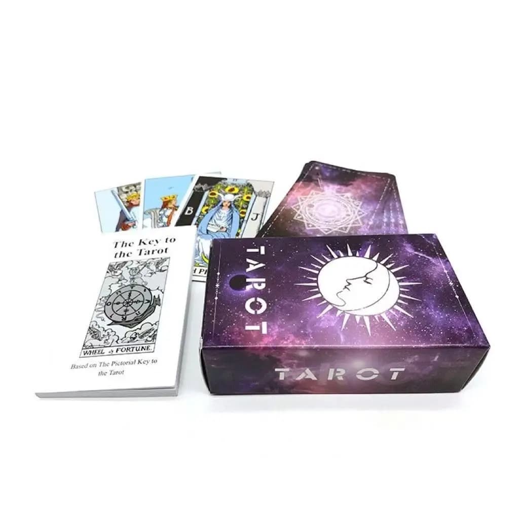 Original Rider Waite Tarot Cards, 12*7cm Purple Galaxy Tarot Box with Guidebook, 78 Tarot Cards for Beginners, Classic Cards