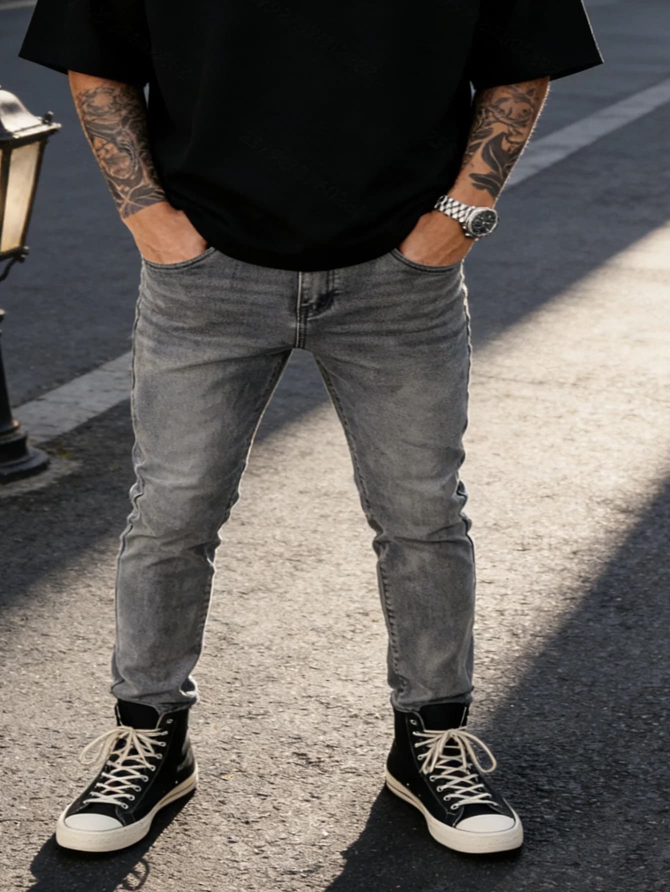 Slim Fit Gray Y2k Drip Jeans For Man Original Unisex Casual Denim Pants No accessories or belts included