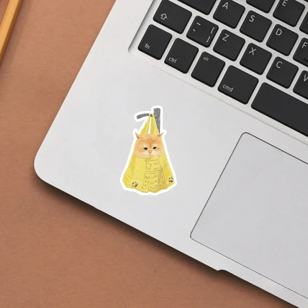 Orange Cat Hanging Laundry Bag Holographic Vinyl Sticker for Car Laptop Water Bottle