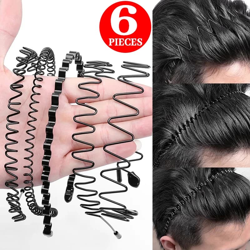 6/1 pieces fashion metal hair band for men woman unisex wavy hair black head sports circle hair band hair accessories