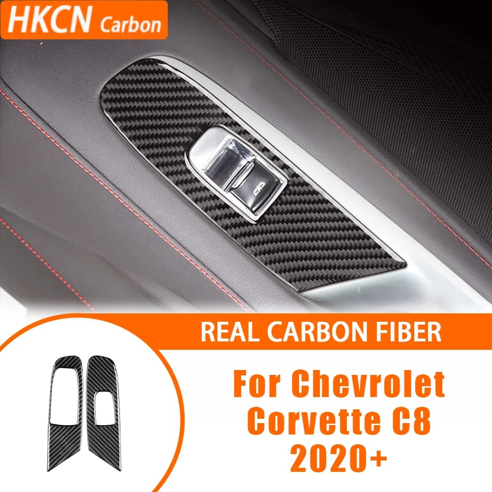 Car Accessories Carbon Fiber Interior Control Window Decalcomanie Lifting Panel Trim Wall decal For Chevrolet Corvette C8 2020—up