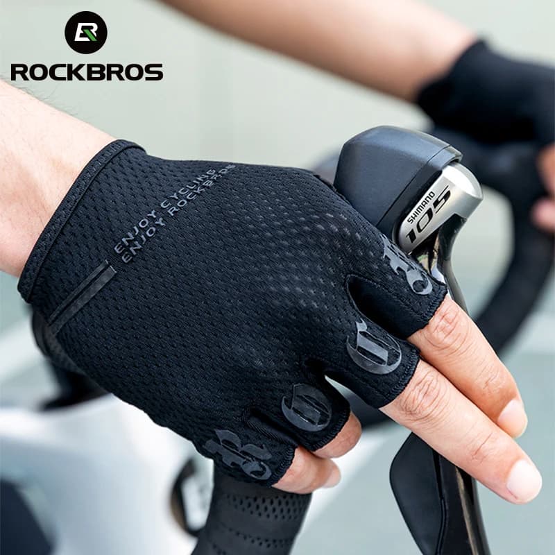 ROCKBROS Guanti da ciclismo Mezze dita Assorbimento degli urti Estate Uomo Donna MTB Bici da strada Guanti corti Sport all'aria aperta Accessorio per bicicletta