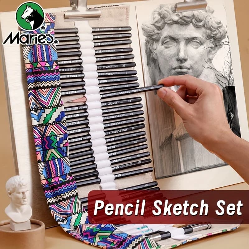 Marie's 30-piece sketch pencil set, carboncino pencils for sketches, tools, all-in-one storage organizer for artists and adults
