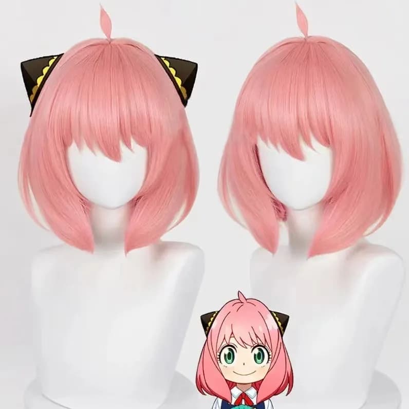 Anime Anya Forger Short Cosplay Wig Short Hair Simulator Leather Hair Coat Halloween Party + Hair Clip Accessories 6.5 cm