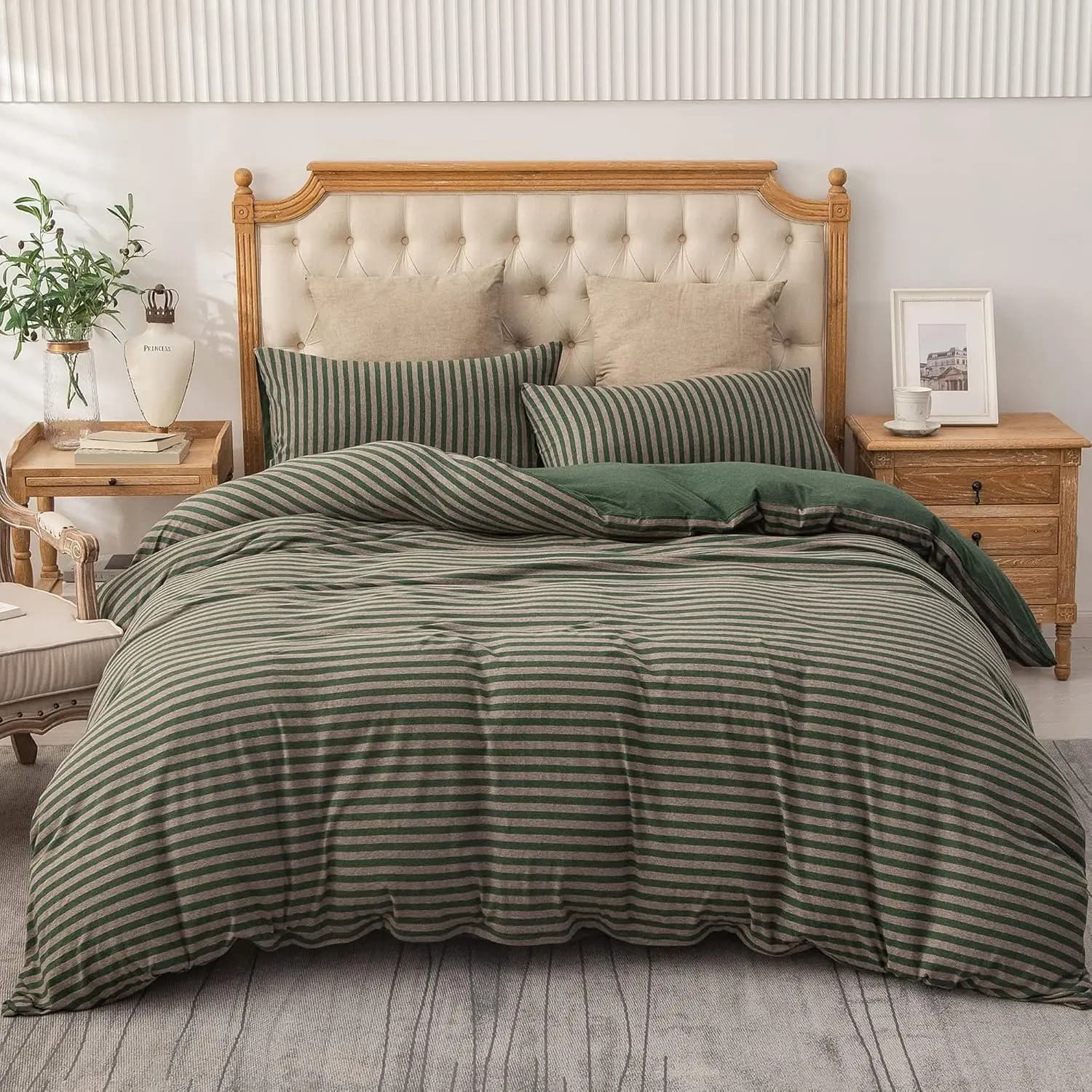 Set Copripiumino in Maglia Jersey 100% Cotone T-Shirt Heather Super Morbido e Confortevole, Design Classico a Righe, con Chiusura a Cerniera, Set Biancheria da Letto a Righe per Donna e Uomo, Set Letto Leggero per Tutte le Stagioni (Copripiumino in Maglia + Federe in Maglia)