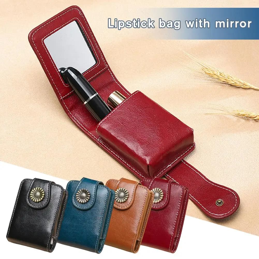 Mini borsa portatile per rossetto con specchio, piccola borsa per cosmetici con bottone, custodia per trucco da donna