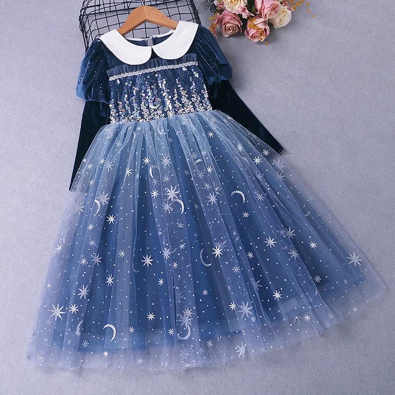 Bambini primavera e autunno neve e ghiaccio principessa Aisha abito in velluto per ragazze maniche lunghe abiti da festa velluto a coste blu 4-10 anni