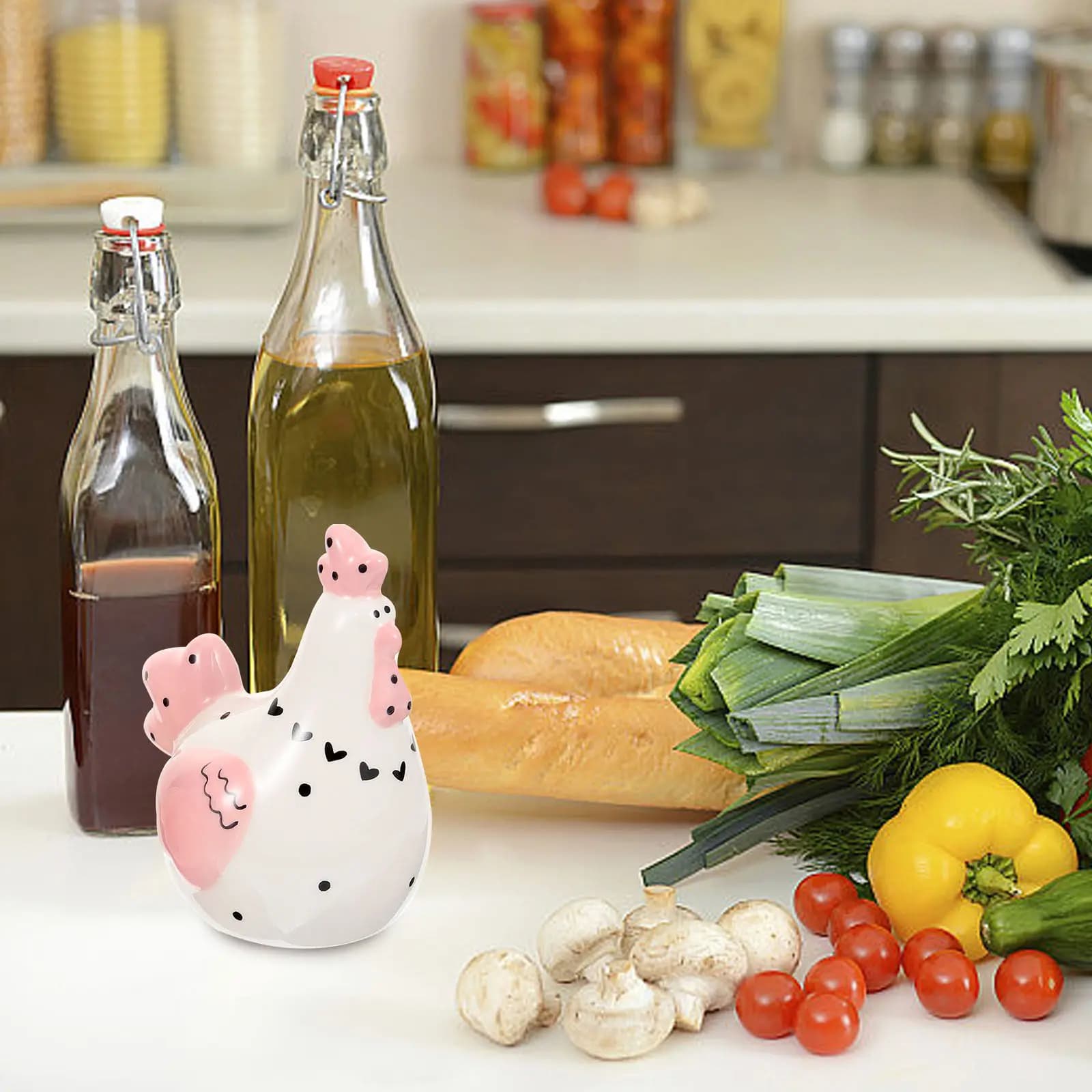 Set di 2 Contenitori per Spezie in Ceramica con Design a Forma di Pollo, Contenitori per Condimenti di Grado Alimentare per Conservare Sale e Pepe in Cucina