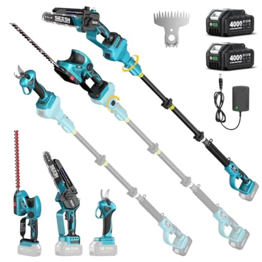Cordless Pole Chainsaw, Hedge Trimmer, Pruning Shears, 4000mAh Battery Powered Extendable Garden Tool Kit for Outdoor Use, Elec