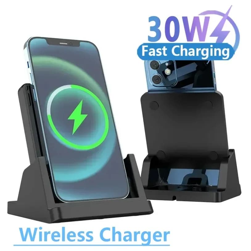 Telefono cellulare ultrasottile da tavolo con supporto per caricabatterie wireless da 30 W per iPhone 16-12 Stazione dock di ricarica rapida Samsung Xiaomi