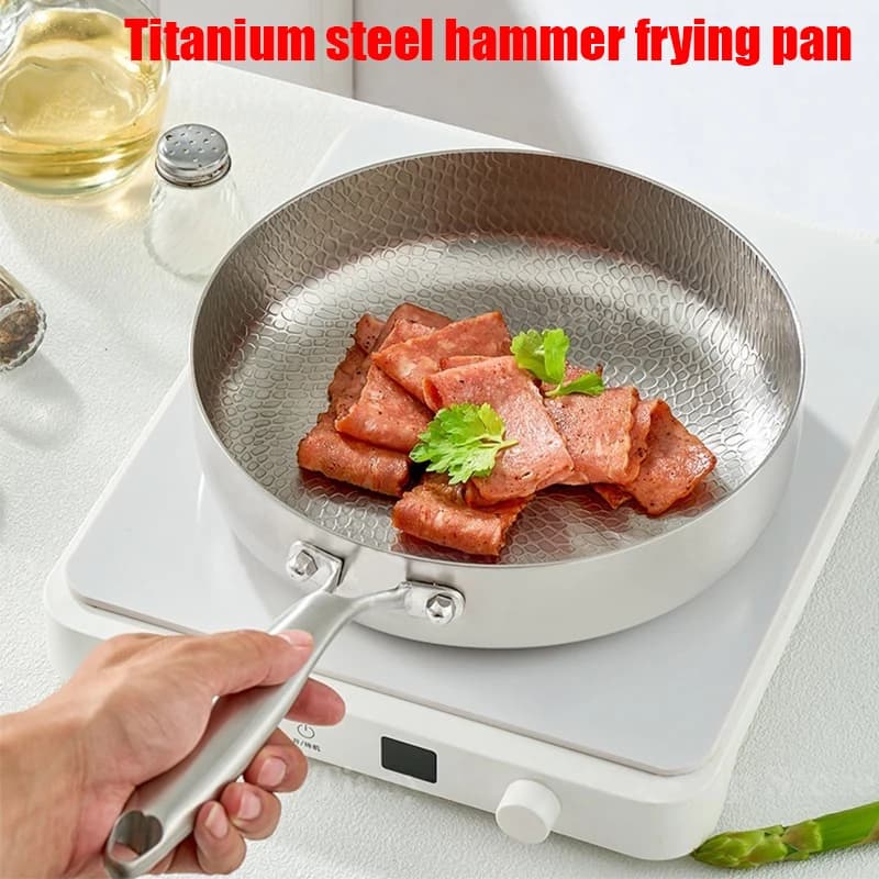 Titanium Stainless Steel Frying Pan Non-stick Wok Uncoated Home Egg Steak Skillet Induction Cooker Gas Stove Kitchen Supplies