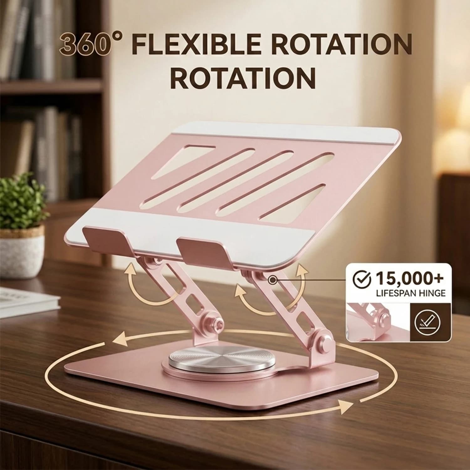 360°Rotating Aluminum Alloy Tablet Stand Foldable Holder Height Angle Adjustable Hollow Heat Dissipation For 7‑17" Laptop Tablet