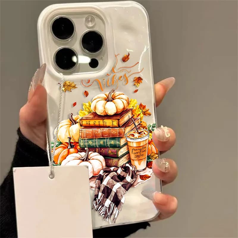 Autumn Fall Pumpkin Coffee Phone Case For iPhone 11 12 13 14 15 Pro Max 16 Plus 17 Pro Air Shockproof Soft TPU Protective Cover