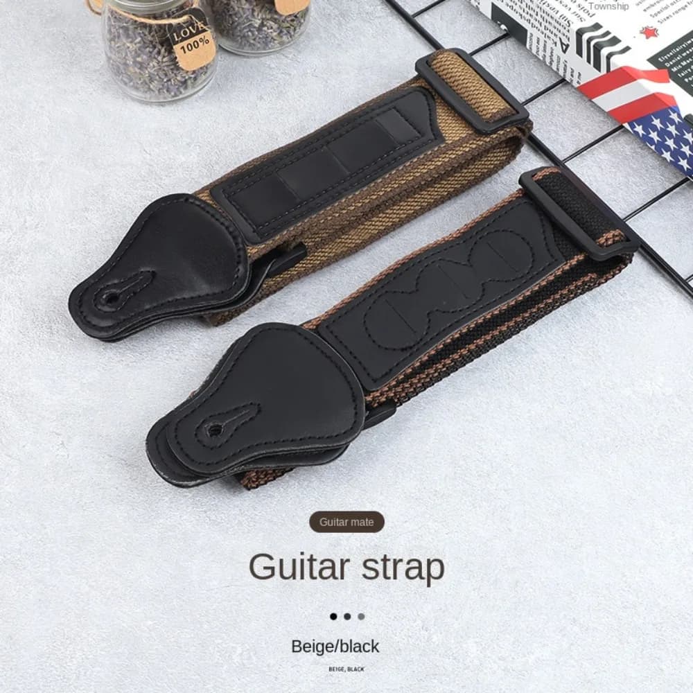 with Guitar Pick Bag Folk Electric Guitar Strap Adjustable Pure Cotton Bass Ukulele Belt Vintage Leather