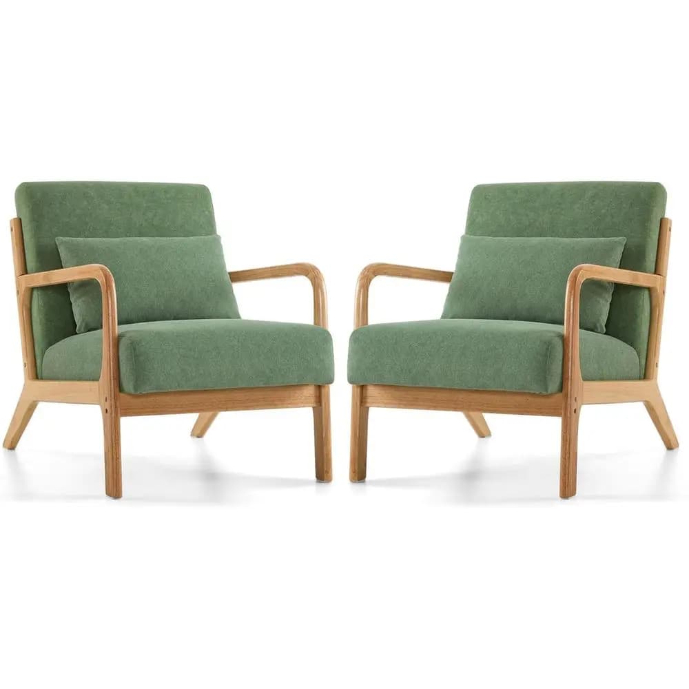 Set di 2 poltrone Century ern Accent, poltrona imbottita per soggiorno, poltrona con cuscino lombare in legno massello e poltrona da lettura A