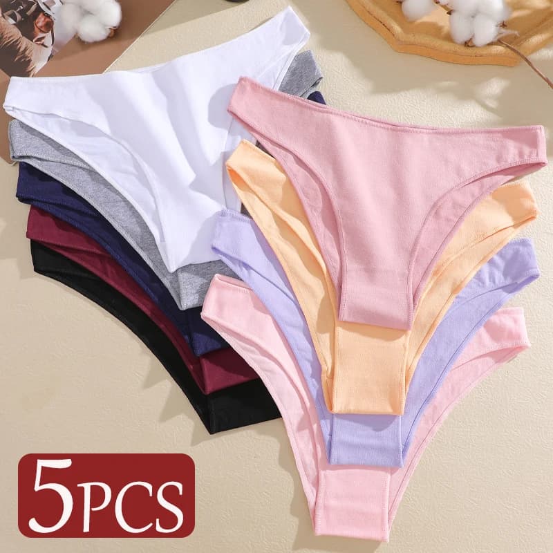 Set di 5 Mutandine da Donna in Cotone Senza Cuciture, Tinta Unita, Vita Bassa, Taglie M-XXL, Morbide, Comode, Traspiranti, Lingerie Sexy