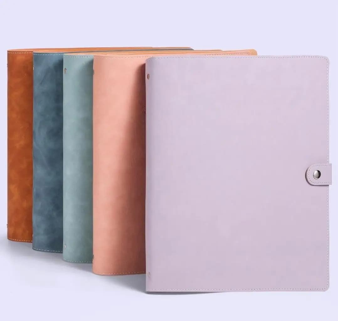 A4 Soft PU Leather 4 rings Round Ring Binder Cover with Snap Button Closure for Loose Leaf Journal Planner Albums Notebook