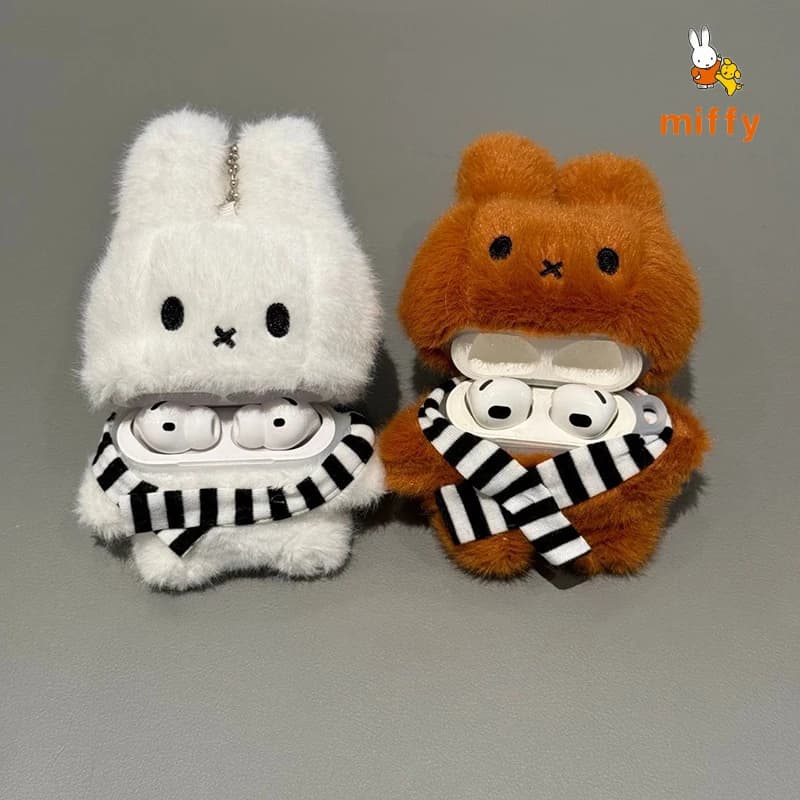 Custodia per Auricolari a Forma di Coniglio Miffy in Peluche, Adatta per Airpods 4 3 Pro3, Carina e Stereoscopica, Antiurto, Regalo per Ragazze