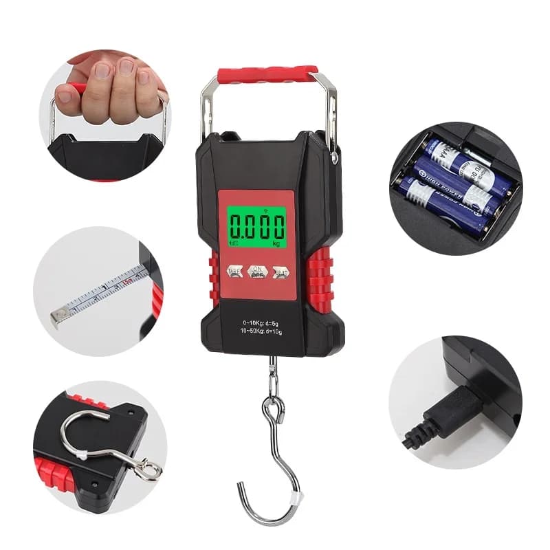 Waterproof Fishing Scale 50kg Portable Digital Recharged Hanging Hook Scales For Courier Hunting Luggage Home Weighing 1.5M Tape