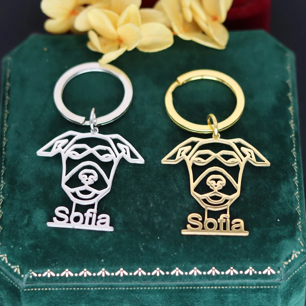 QIAMNI Portachiavi con nome personalizzato per animali domestici Portachiavi con targhetta per cani incisa al laser in acciaio inossidabile Portachiavi con ciondolo Regalo per amanti degli animali Gioielli souvenir