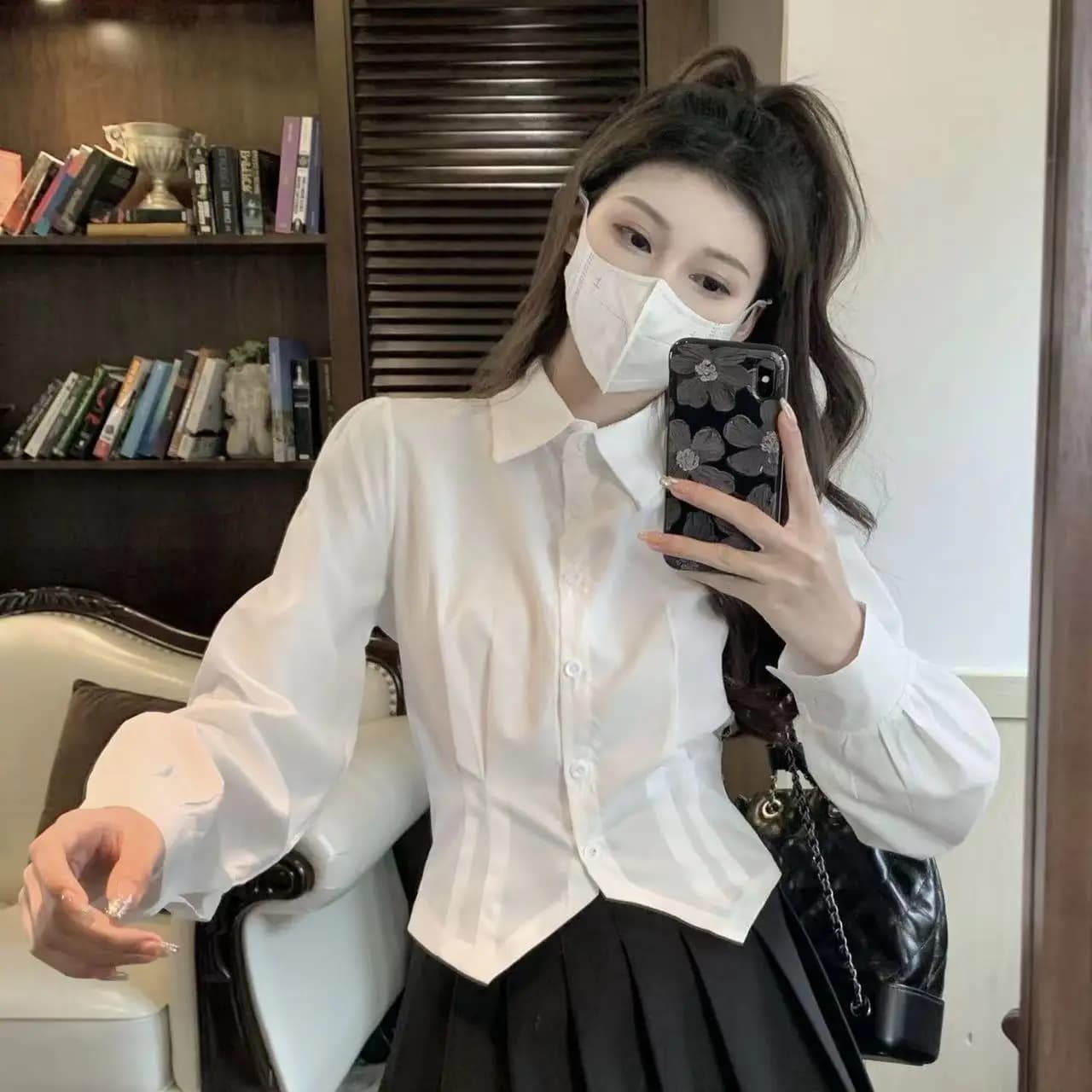 Women's Long Sleeved Vintage Shirt 2000 Women's Slim Tunica With Buttons Basic Shirt with School Poultry Top Women's Short