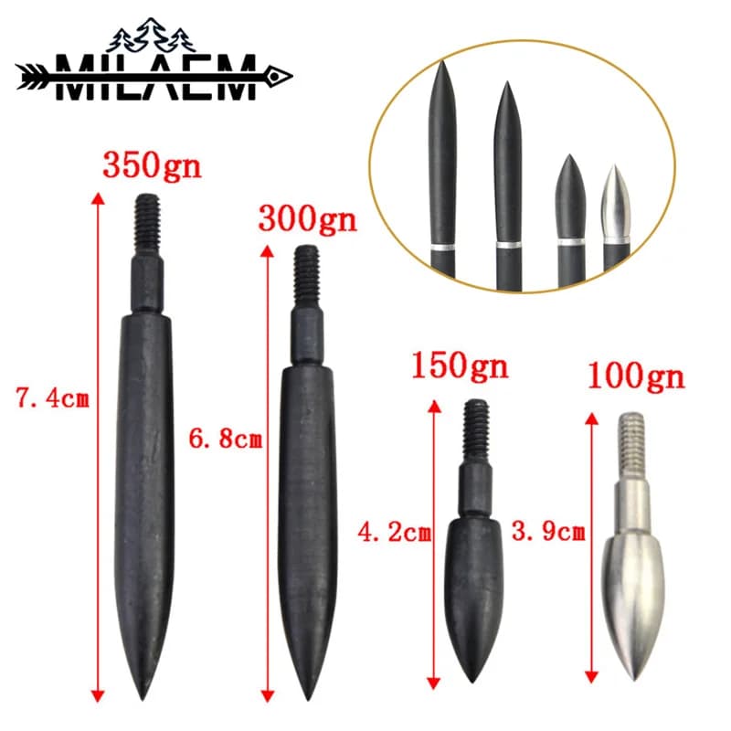 12 Pcs Archery Arrow Field Points 100/150/200/250/300/350 Grain Bullet Points Screw in Broadheads DIY Outdoor Hunting Shooting