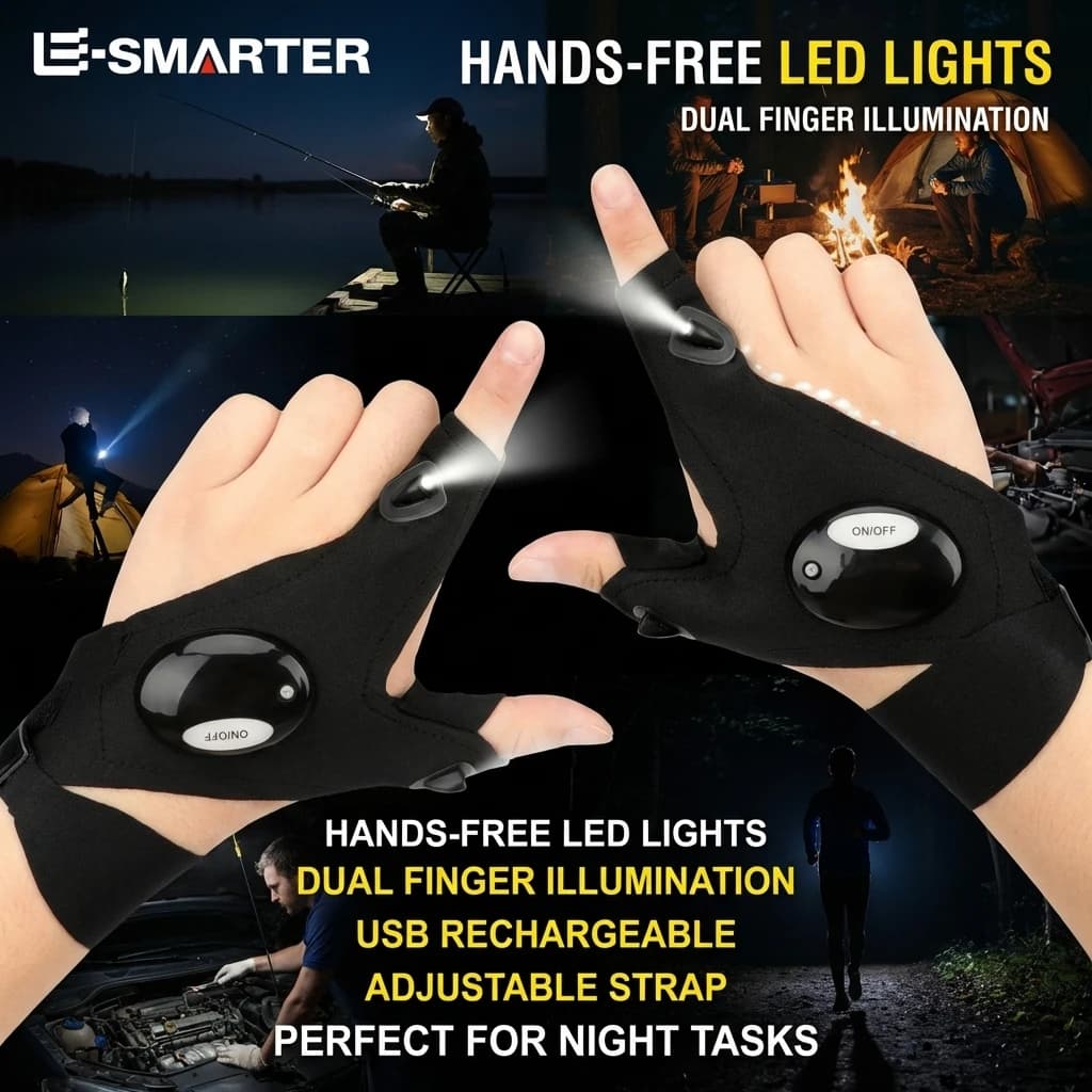 Guanti LED con Torcia Integrata, Senza Dita, Impermeabili, per Pesca, Ciclismo, Campeggio, Escursionismo, Soccorso