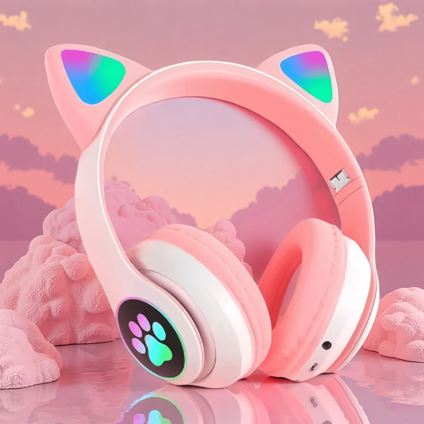 New flash light Wireless headphones with cute cat ears with microphone control LED Kid Girl Stereo Music Helmet Phone Headset Bluetooth Gift