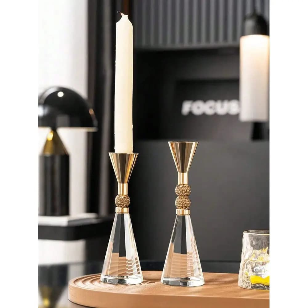 1pc Minimalist Metal Crystal Base Candlestick, Decorative Candle Holder For Dining Table Or Living Room
