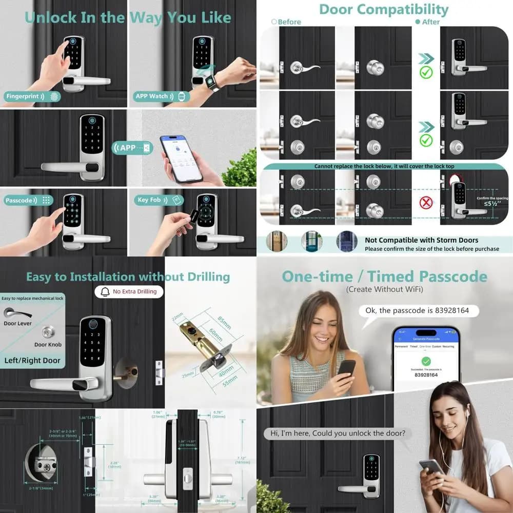 Serratura per Porta con Accesso Senza Chiave Avanzato, Touchscreen e Controllo da Smartphone per Maggiore Sicurezza
