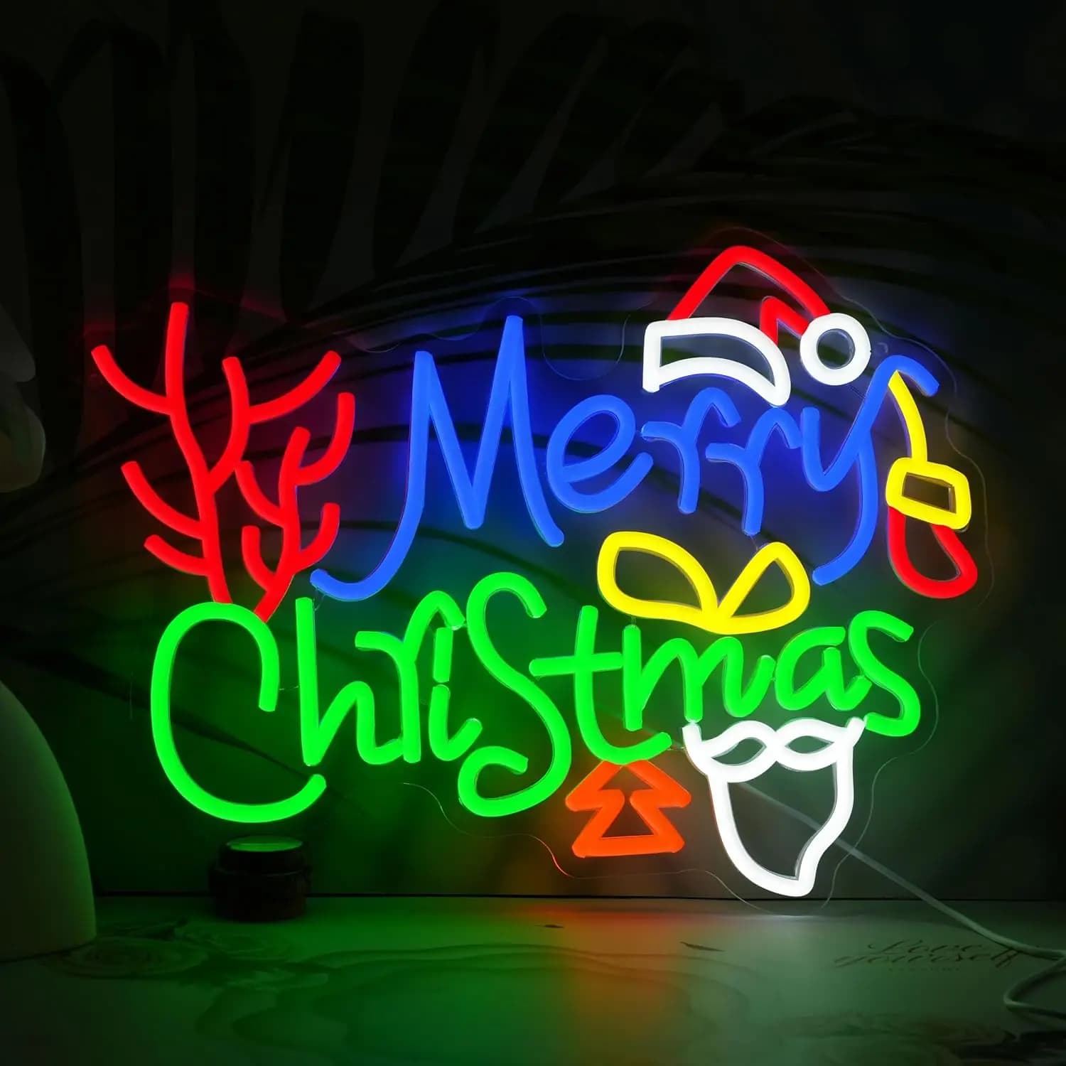 Merry Christmas Neon Sign Santa Hat LED Neon Light Xmas Party Bedroom Kids Game Room Bar Home Decor Christmas Gift USB Powered