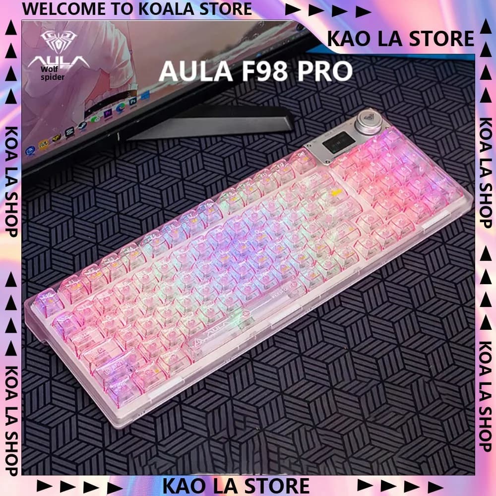 AULA F98 Pro Mechanical Keyboard Wireless Bluetooth 3-mode Hot-swap Transparent Keycaps RGB E-sports Gaming Keyboard