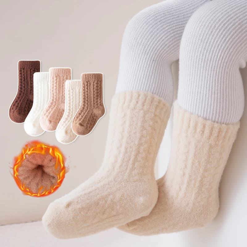 5 paia di calzini per bambini autunno inverno ispessiti foderati in pile morbidi per bambini caldi calzini per bambini a tubo medio